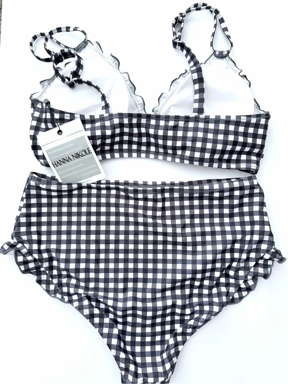 NEW. Hanna Nikole High Waisted, Ruffled Gingham Two-Piece with Tummy Control